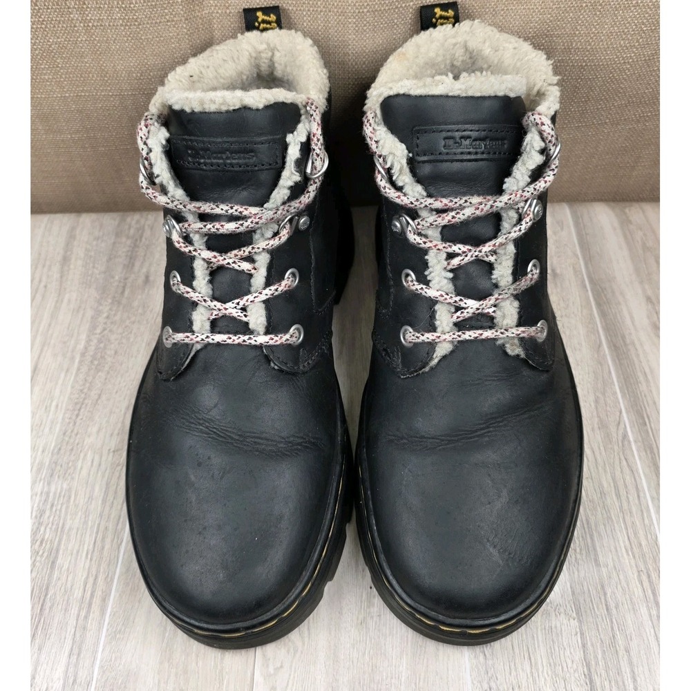 Dr. Martens Womens 9 Black Bonny Leather Faux Fur Chunky Lace Up Combat Boots